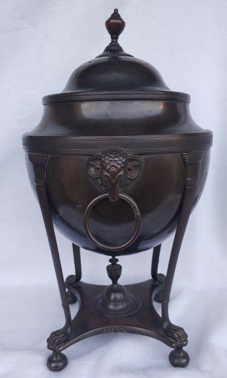 Antique Old Vintage Bronze English Georgian Rams Head Coffee Tea Pot Urn