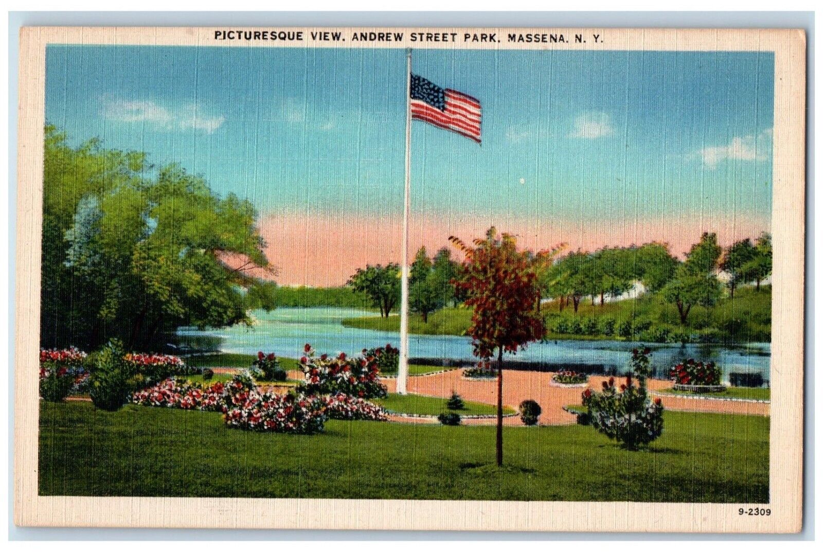 c1940s Picturesque View Andrew Street Park Massena New York NY Vintage Postcard