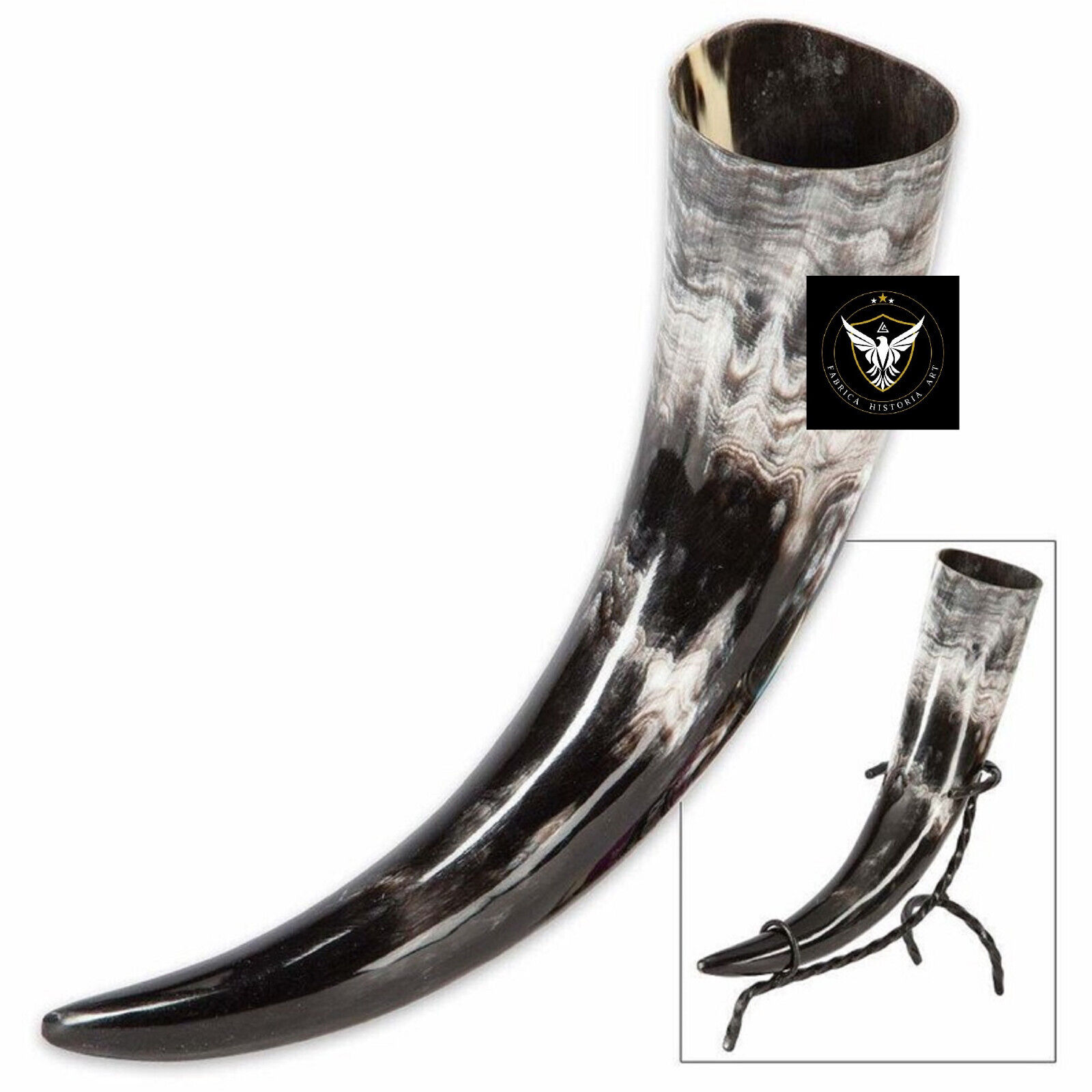 Vintage Drinking Horn Mug Medieval Handmade Viking Cup With Iron Stand