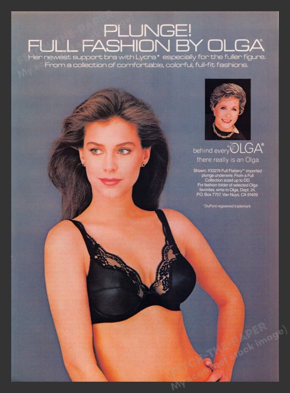 Olga Plunge Full Flattery Black Bra 1980s Print Advertisement Ad 1984