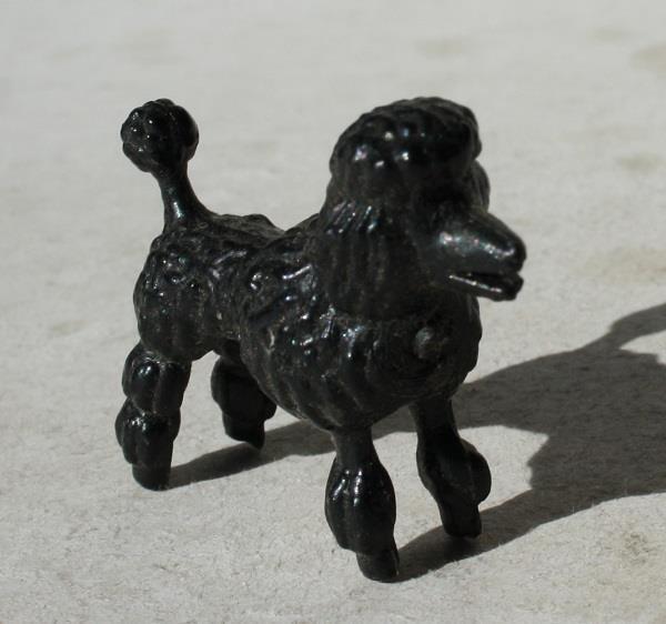 Poodle Dog Figurine Miniature Black Plastic Standing Unmarked Poodle Dog Figure