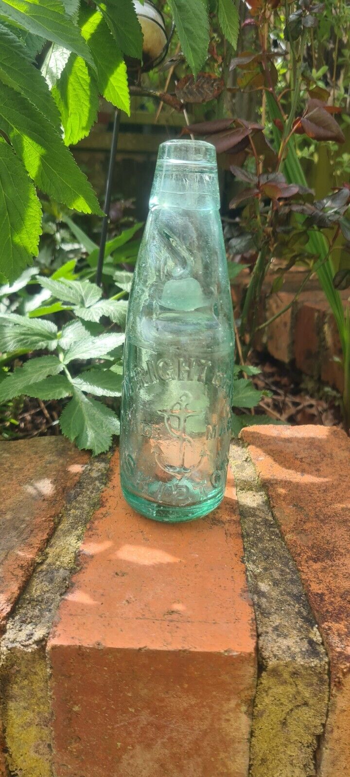 Vintage Antique Aqua Green Glass Codd Bottle Wright Bros Skipton With Marble