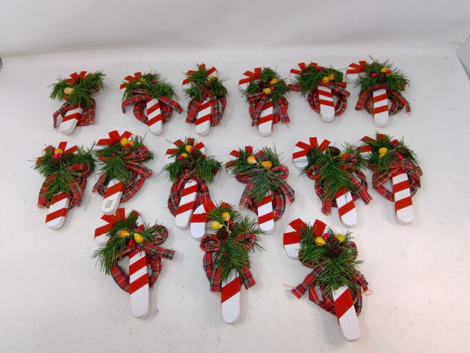 Group of 15 Vera Wood Wrapped in Velvet Christmas Candy Cane Napkin Rings