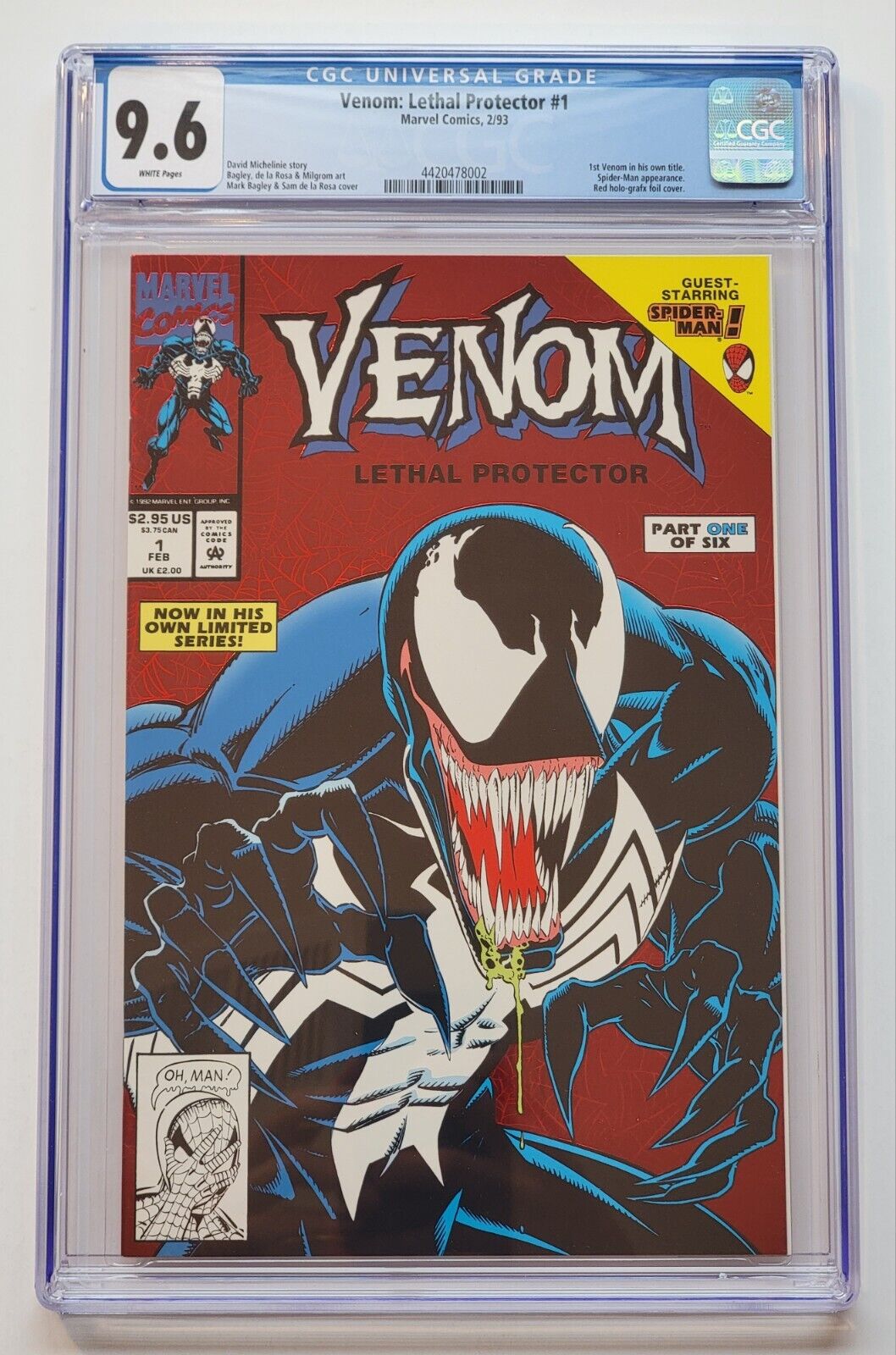 Venom Lethal Protector #1 CGC 9.6 NM + 1st Solo Series 1993 Mark Bagley 