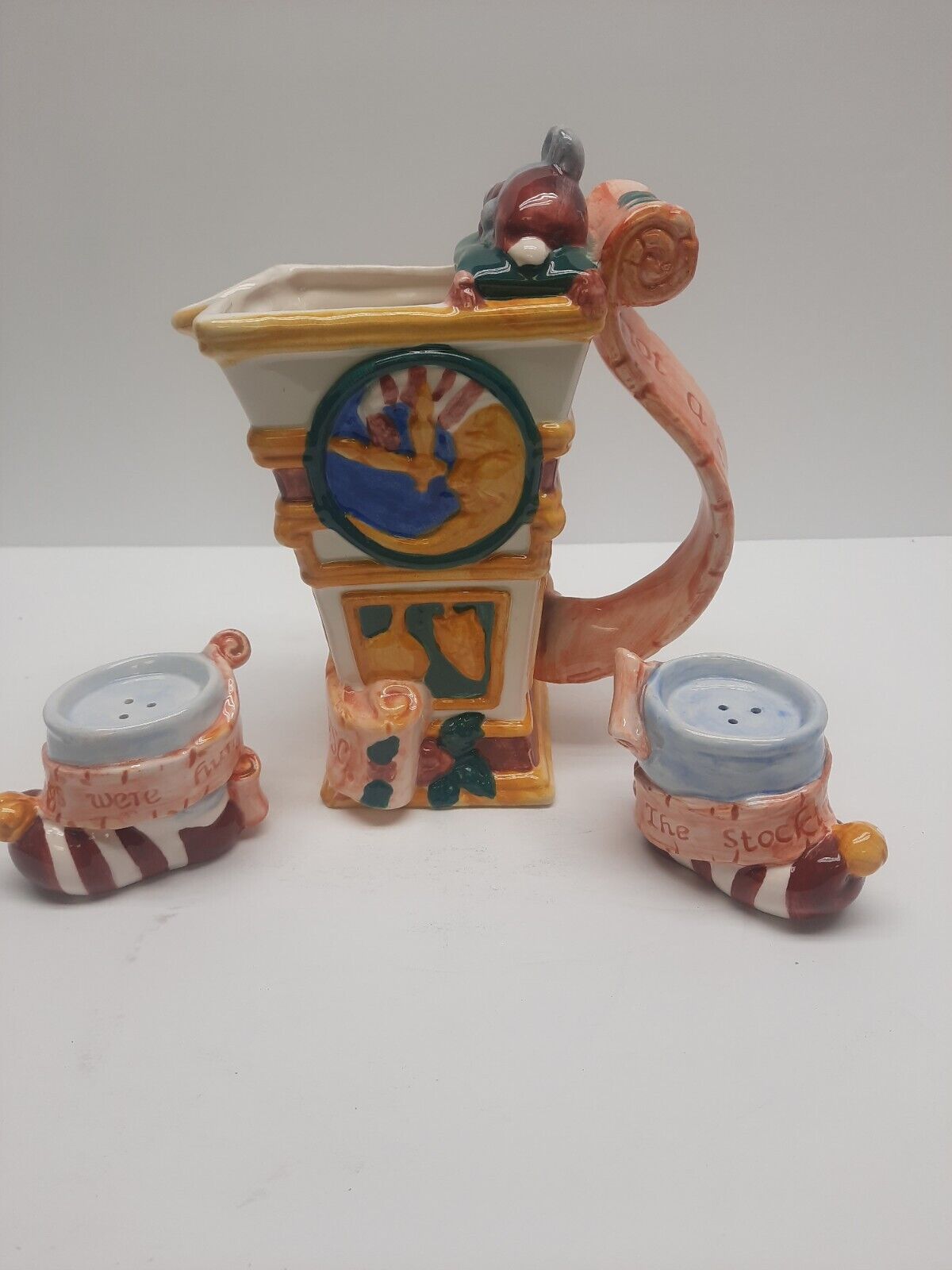 Vtg Papel twas the night before Christmas collection Tea Pot With S&P Shaker Set