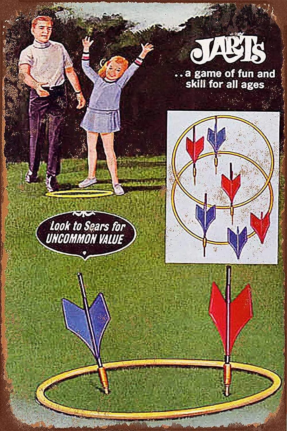 Gran Cartel De Chapa De Aluminio 1969 Jarts Lawn Darts Game Vintage L SIGN ONL