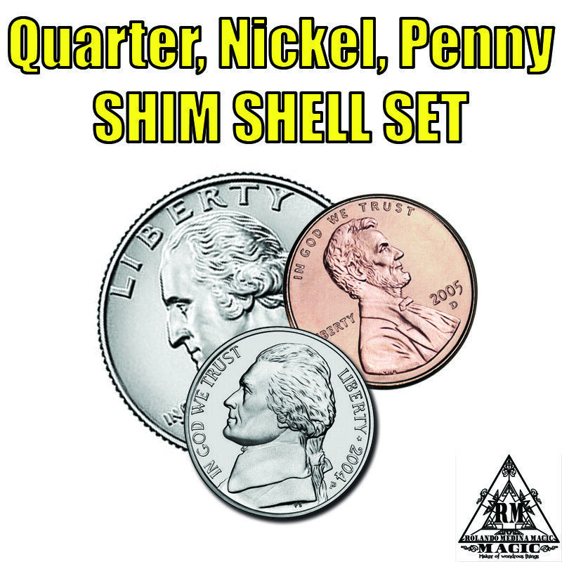 Shim Shell Coin Set US Quarter, Nickel, Penny - Coin Magic Tricks - Magic Trick