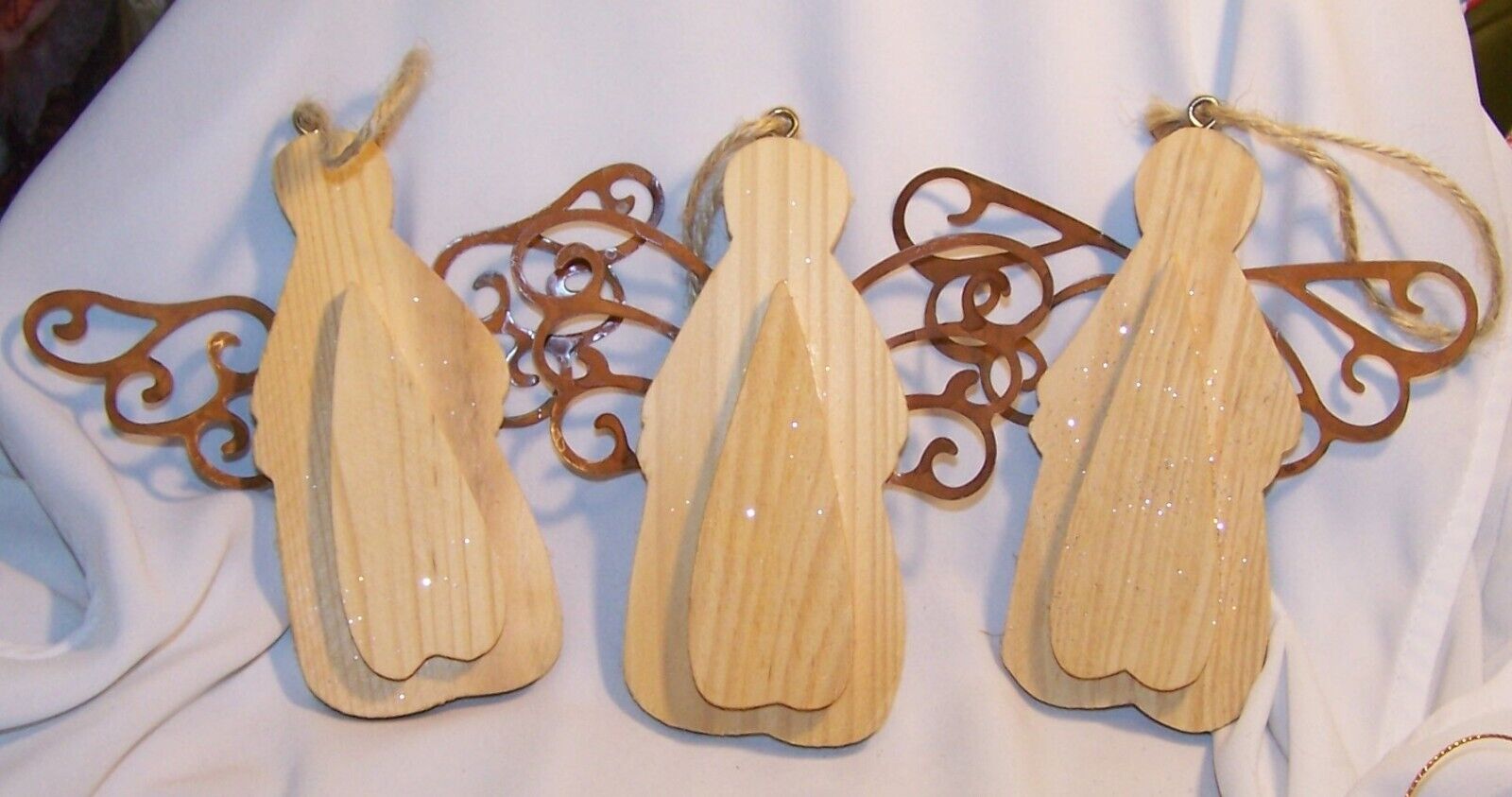 Vintage Wooden Angel Ornament Lot of 3-Rustic Wings-Farm House Style
