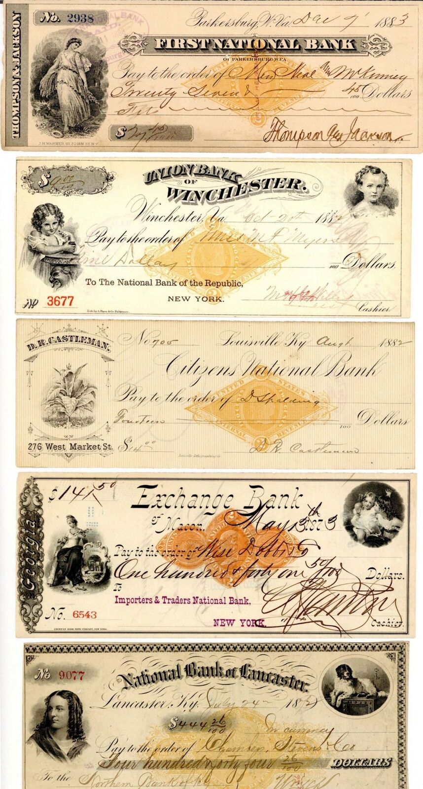 Group of 12 Different Checks with Revenues - Check - Checks with Revenue Stamps