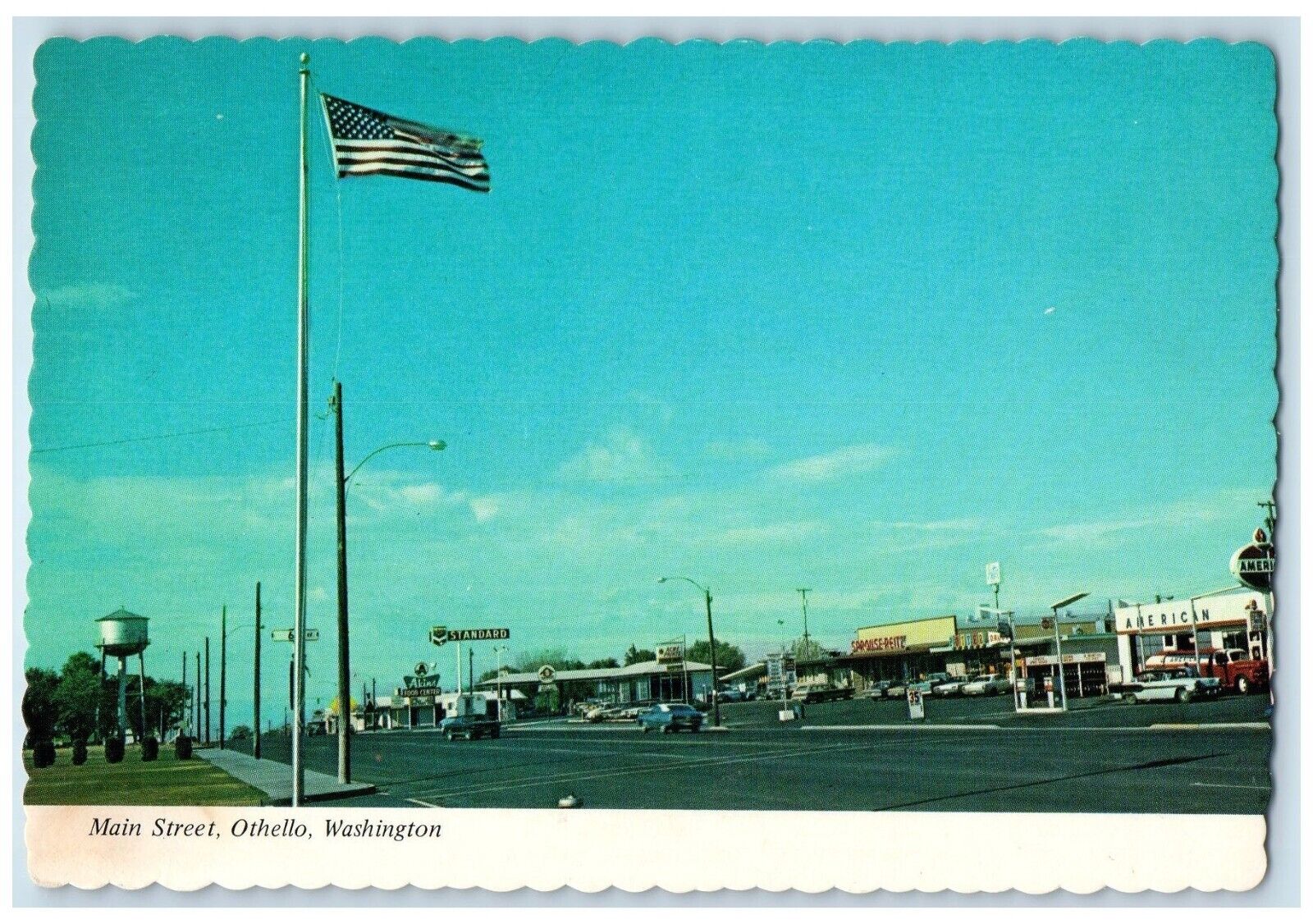Othello Washington WA Postcard Main Street Standard American Cars c1960\'s