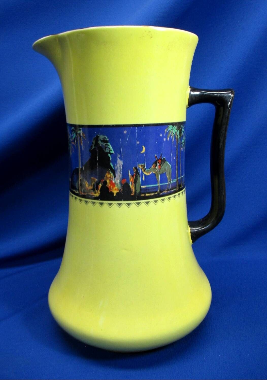 HAYNES WARE EGYPTIAN SCENES LARGE PORCELAIN PITCHER BY HAYNEW
