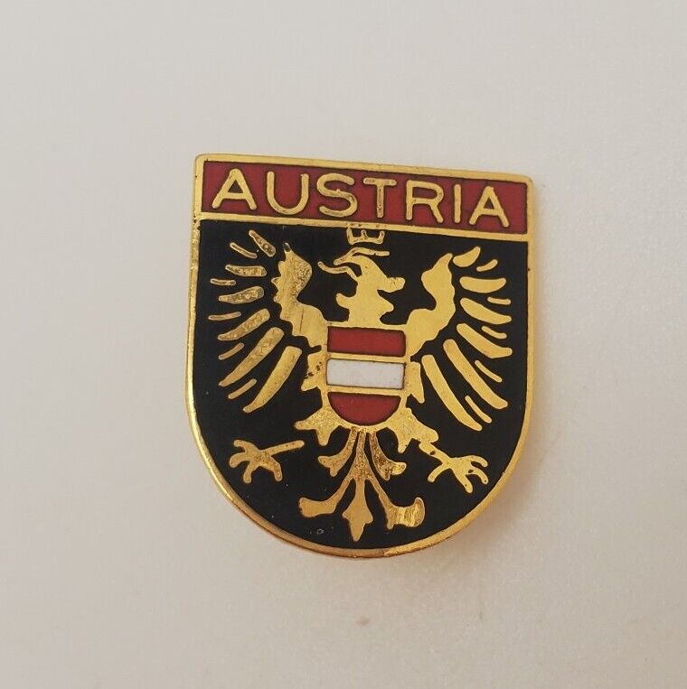 AUSTRIA Shield Crest Vintage Lapel Hat Pin Tie Tack Flag Pinback Souvenir