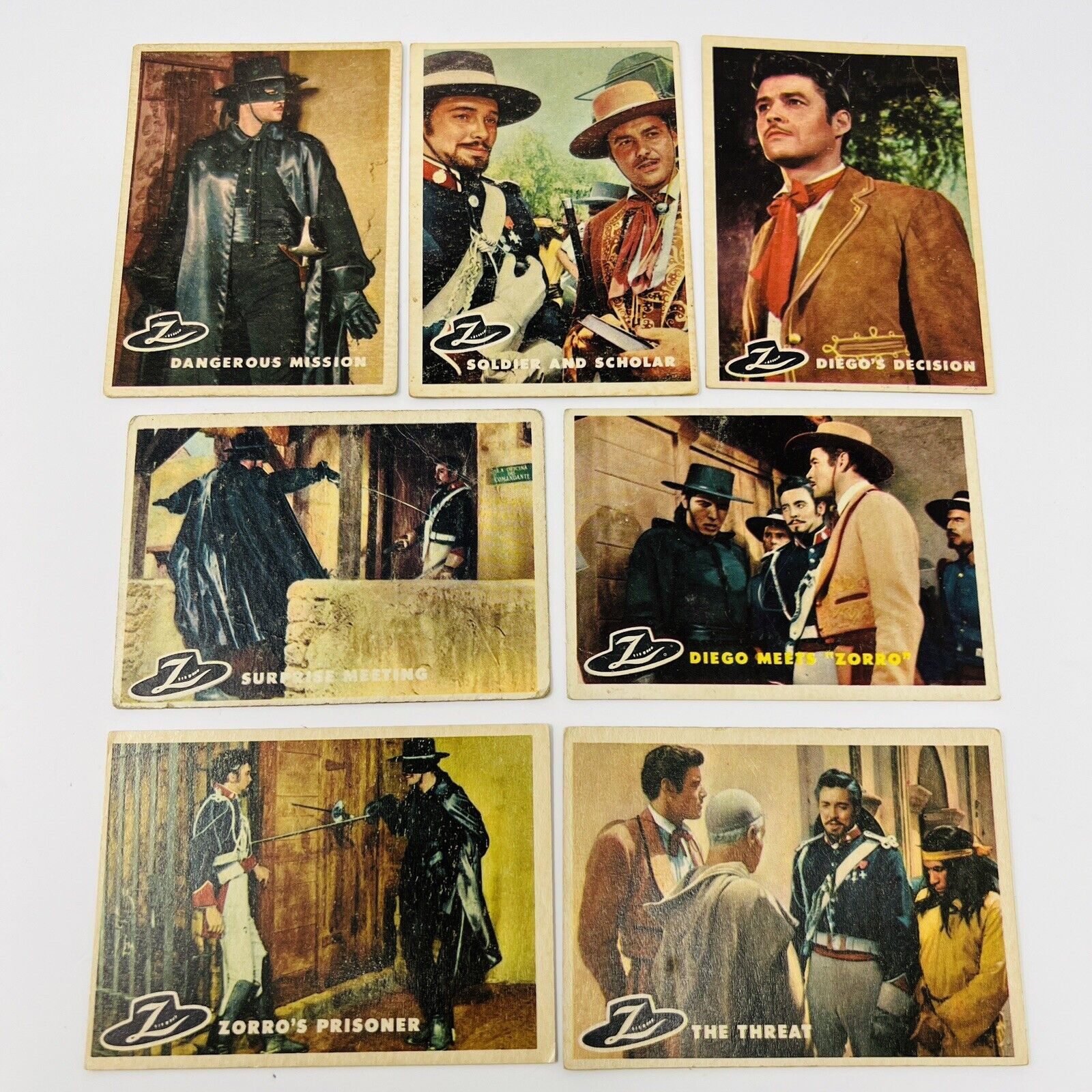 1958 Topps Zorro Trading Cards #7 12 18 19 24 49 64 (7 Card Lot) Vintage Disney