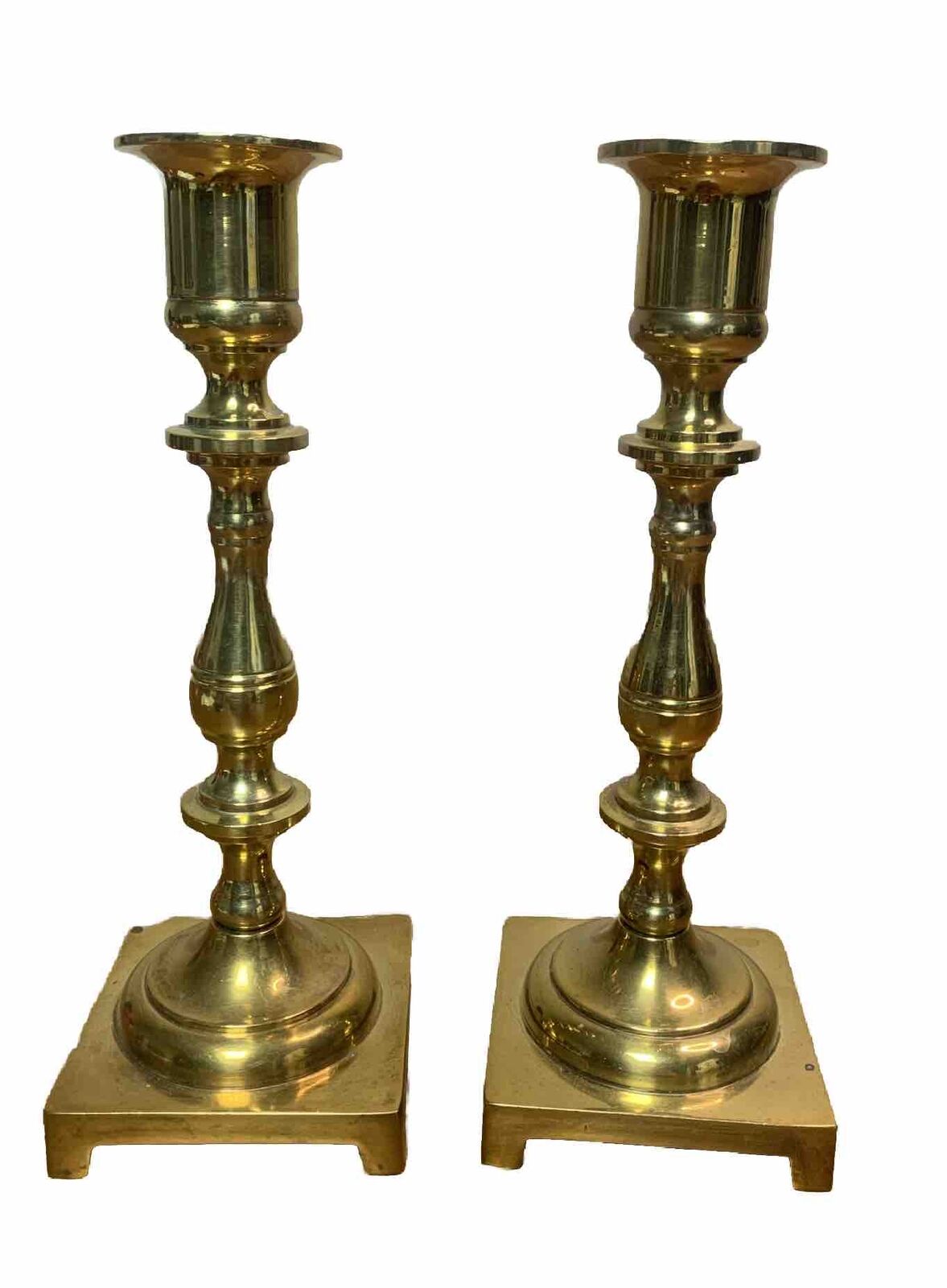 Pair Vintage Classic Tapered India Solid Brass CM Candlestick Holders 7\