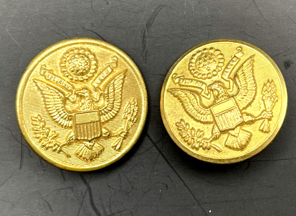 Vintage Waterbury Co. Army Coat of Arms Uniform Buttons Set of 2 Gold Tone Shank