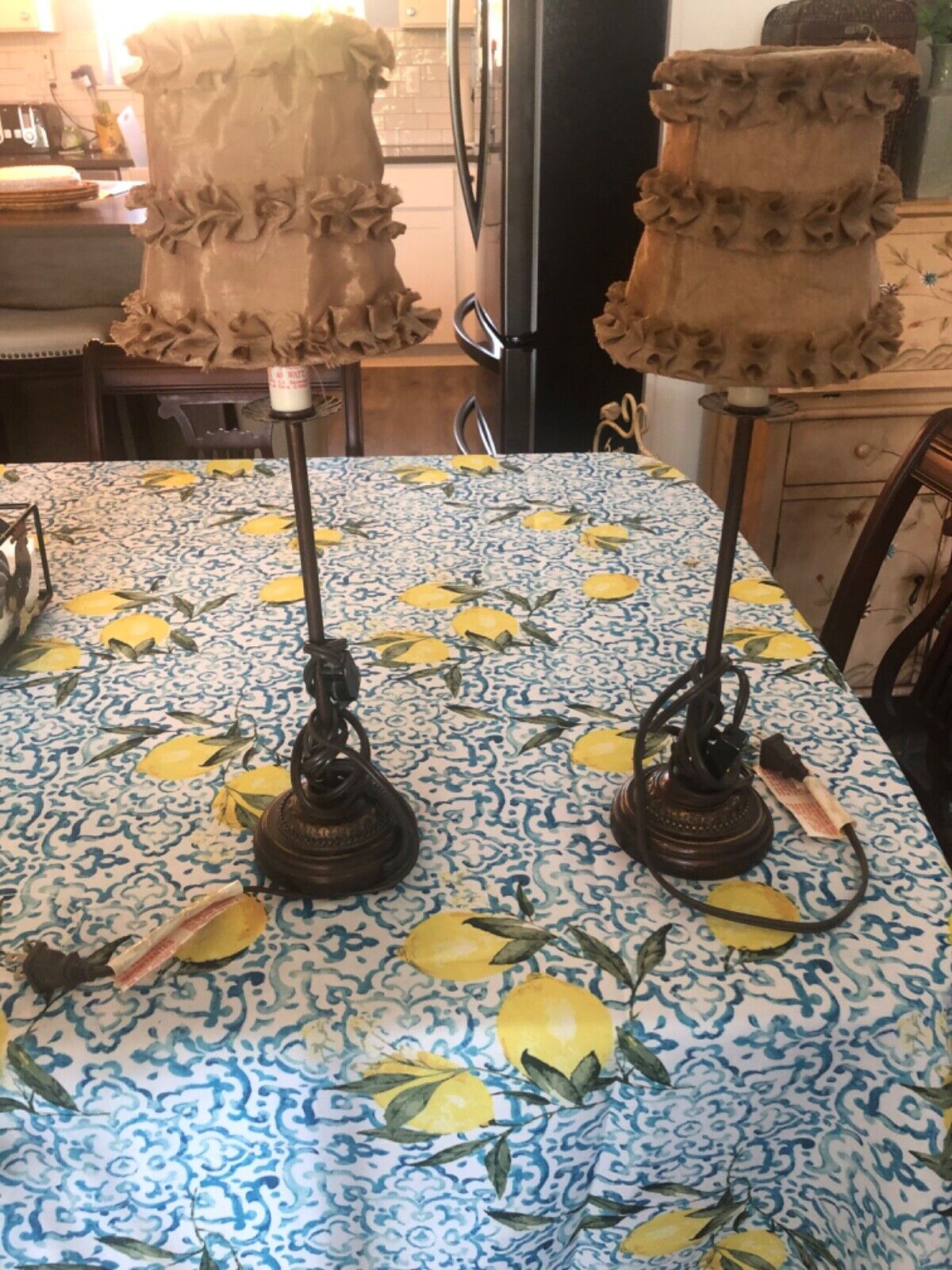 vintage table  Candle Stick lamps pair
