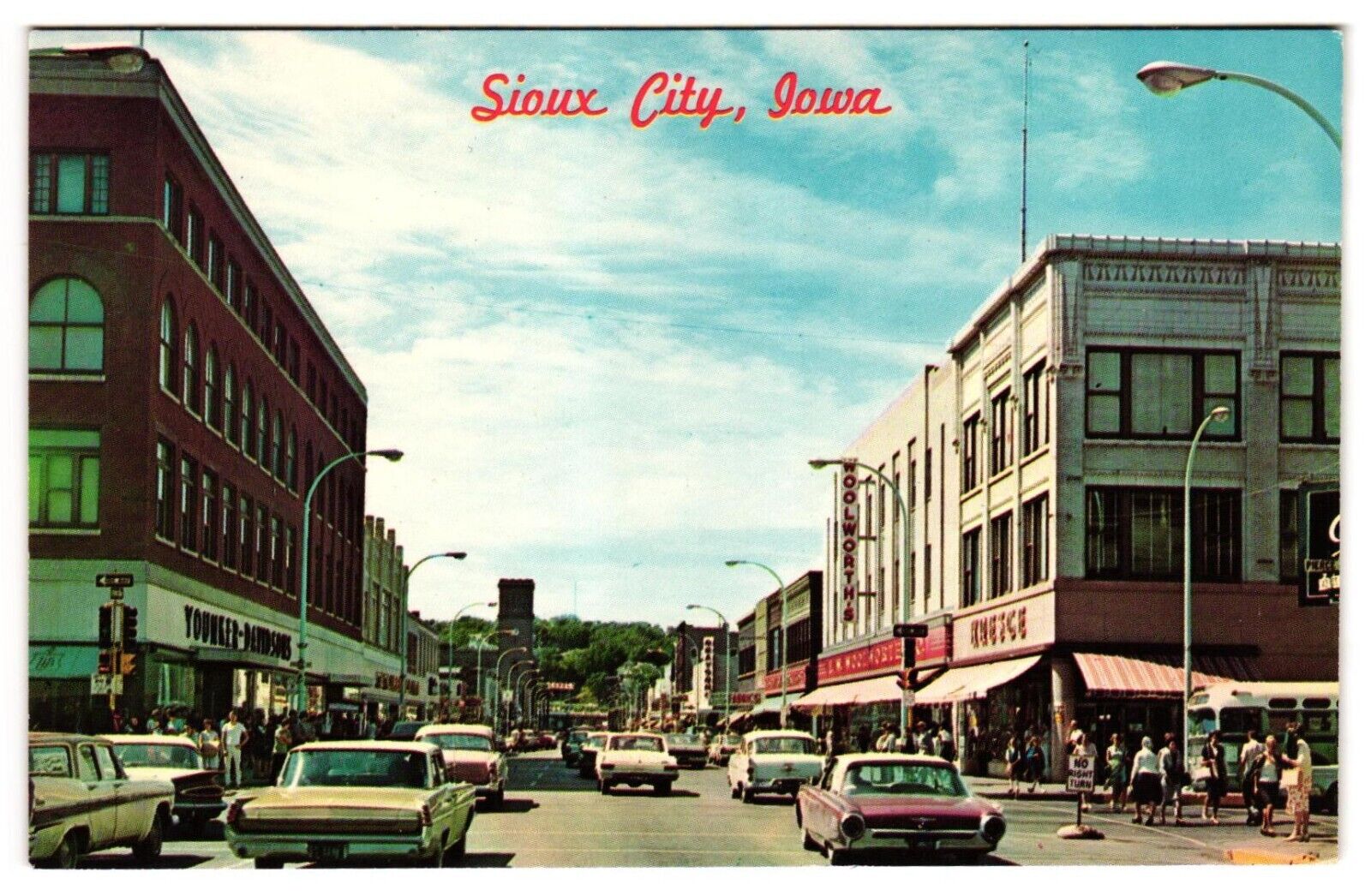 4th Street Looking North Sioux City Iowa IA Woolworth\'s Cars c1960s Postcard