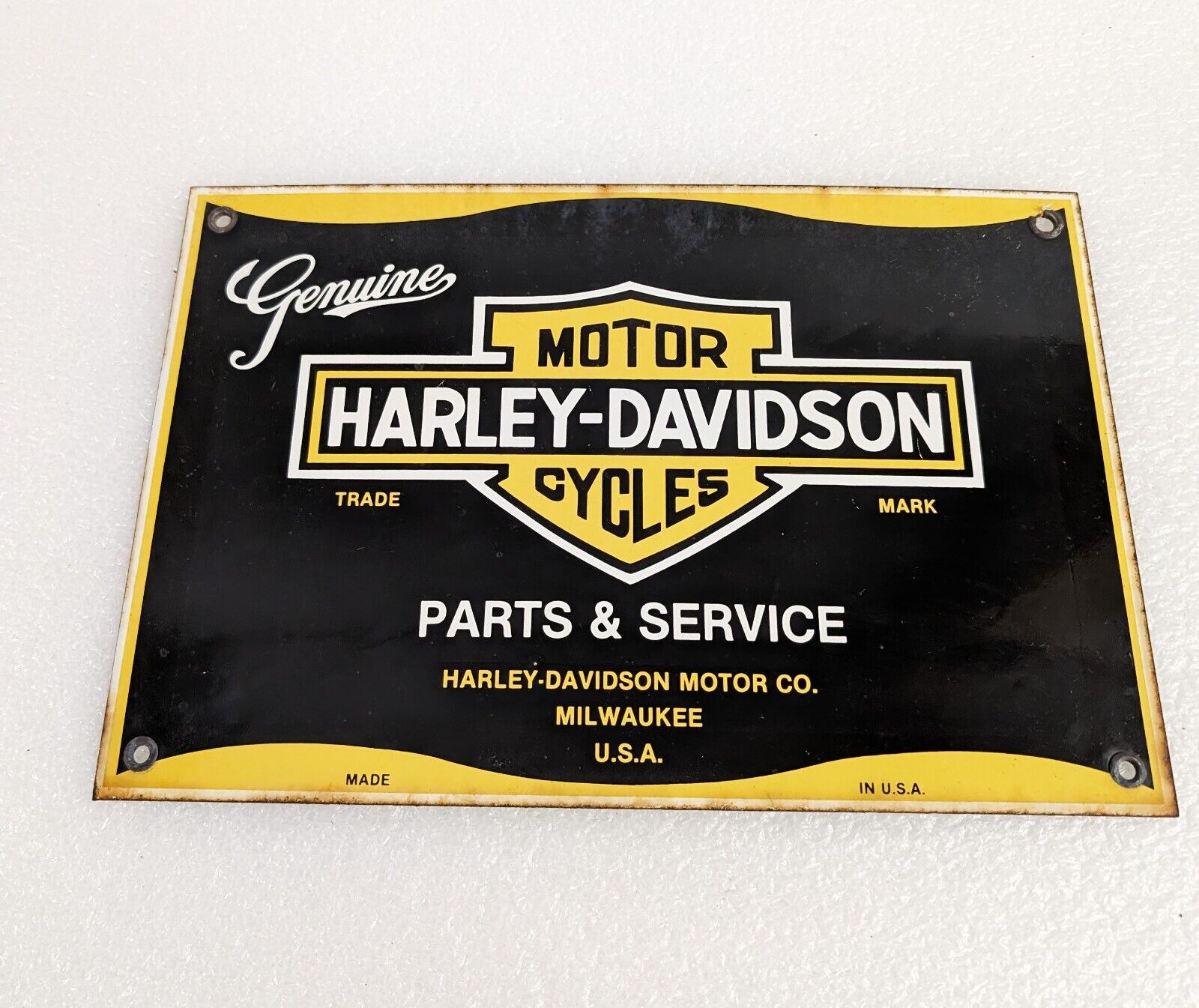 VINTAGE HARLEY DAVIDSON MOTORCYCLE PORCELAIN SIGN GAS OIL BIKER PARTS & SERVICE