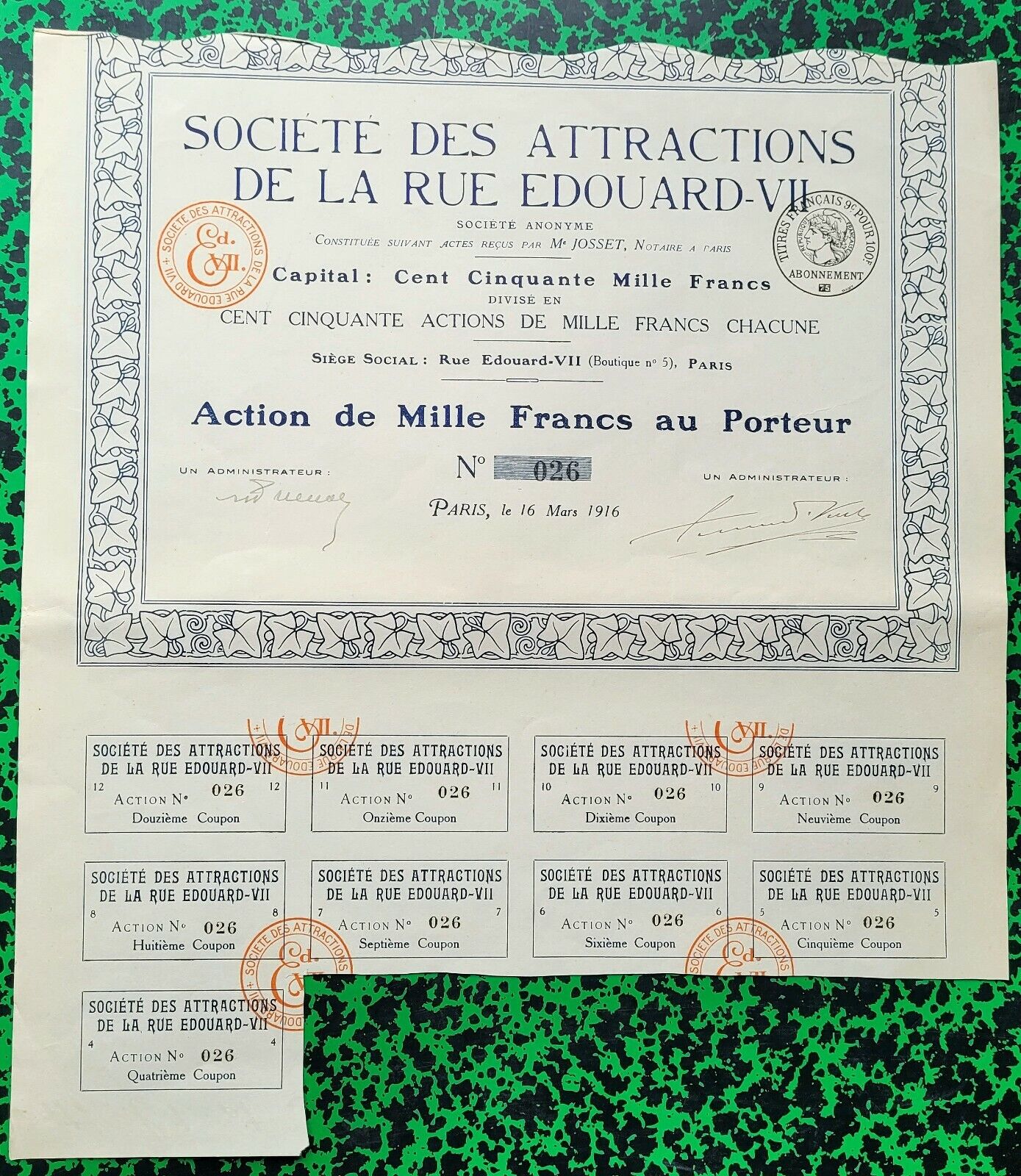 Paris IXème Rue Edouard VII (Boutique N°5) - Very rare Ste des Attractions 1916