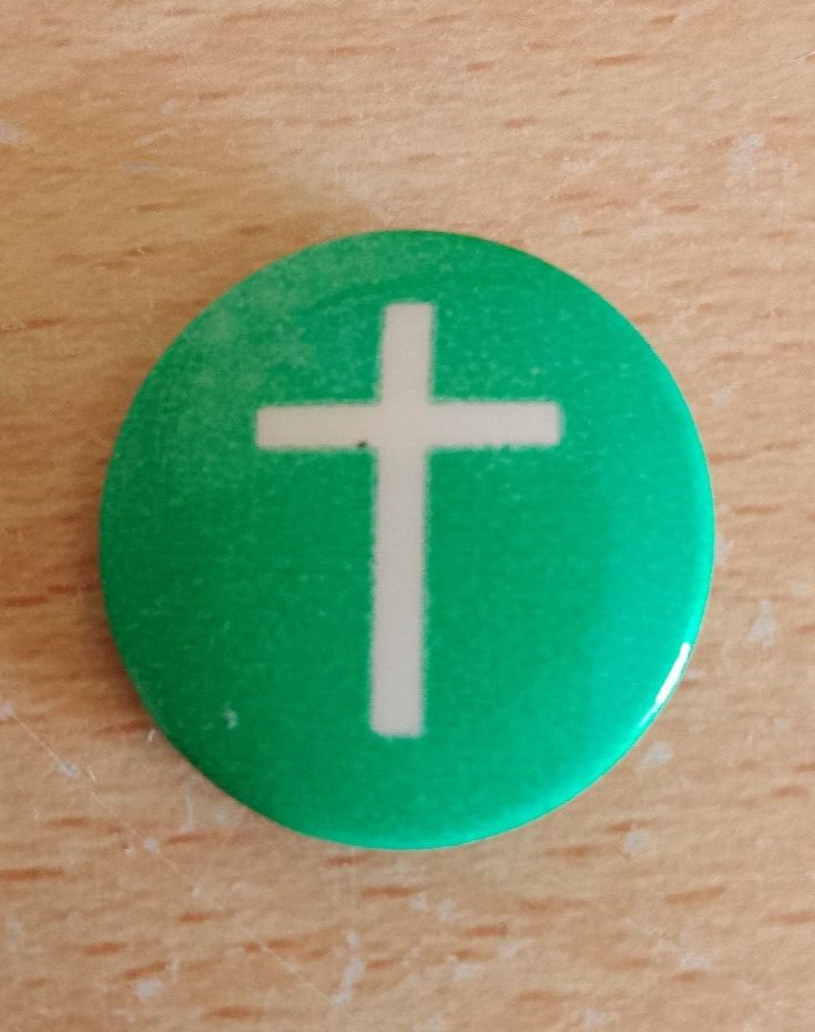 Badge Sunday School Vintage Green with Cross