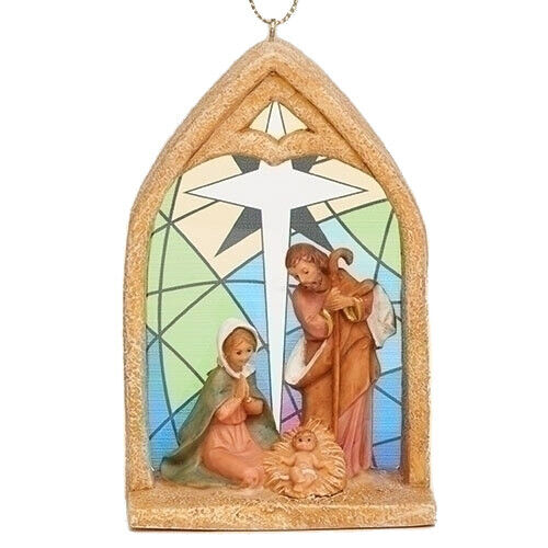 New for 2019 Fontanini 4 inch Holy Family Stained Glass Window Ornament 56385