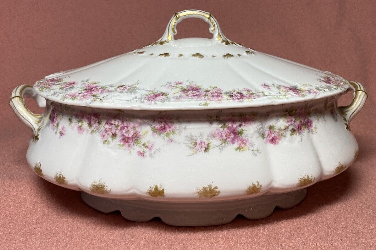 Antique CH Field Haviland Limoges Soup Tureen Pink Roses See Photos Read