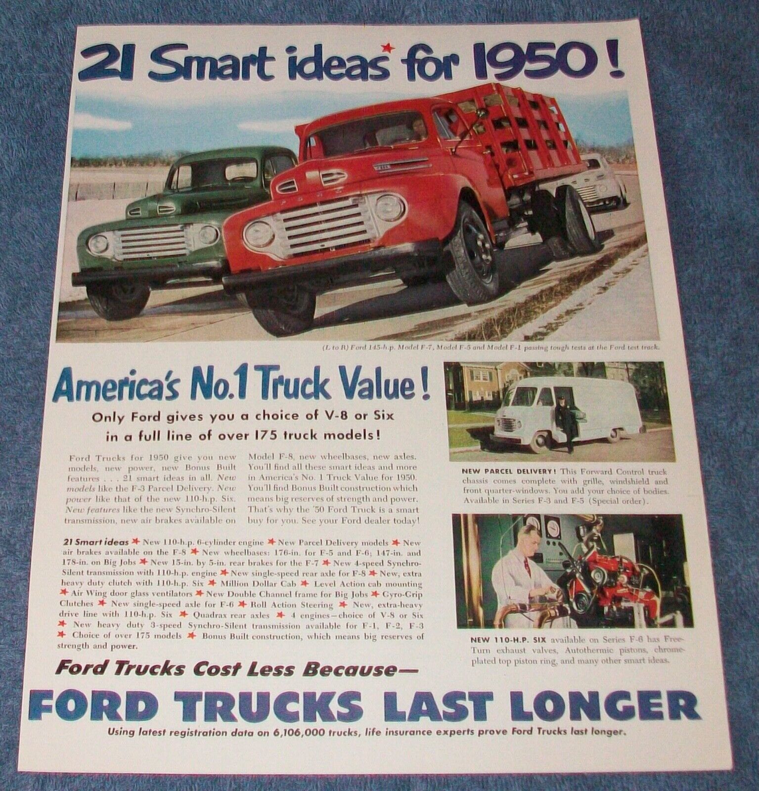 1950 Ford F-1 F-5 F-7 Vintage Truck Ad \