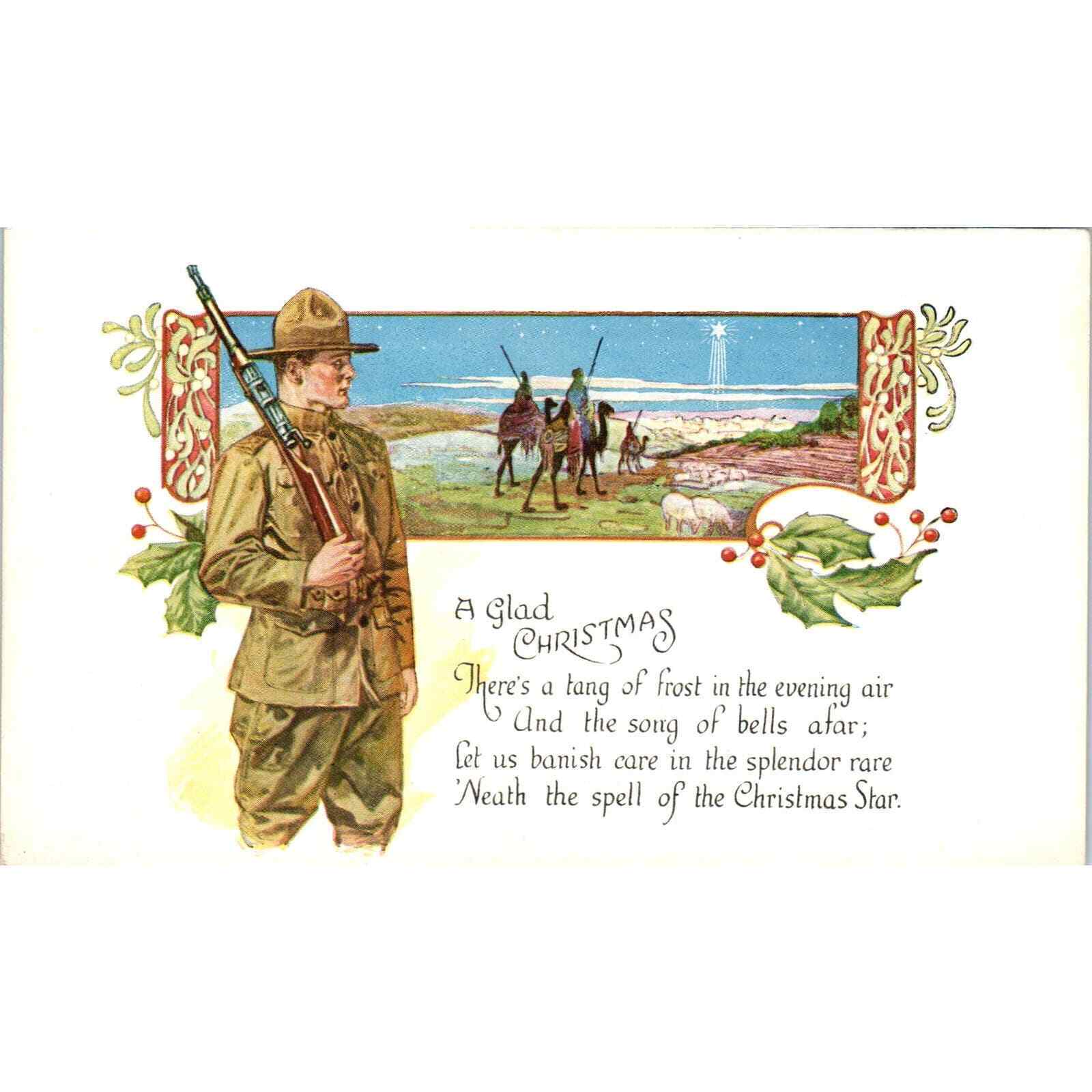 1917 WWI US Army A Glad Christmas Original Postcard TK1-25