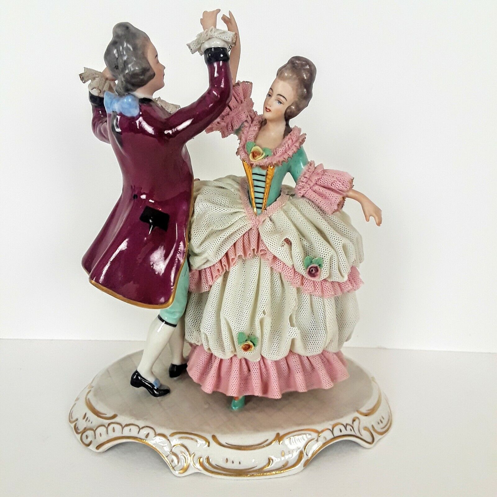 Frankenthal Lace Couple Dancing Hangemalt Vintage 9304