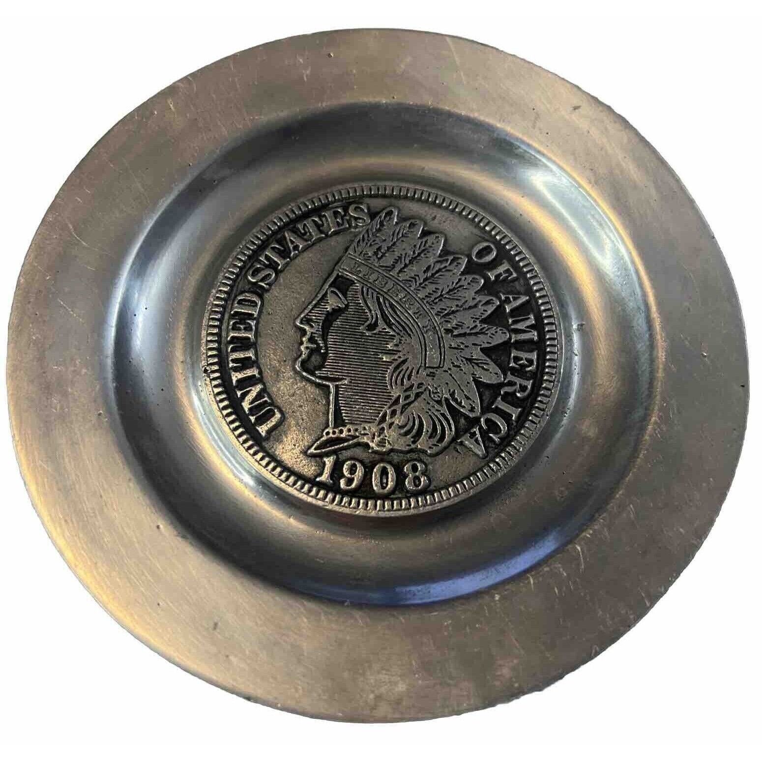 Vintage United States 1908 Indian Head Pewter Coin Dish PEW-TA-REX A02-02