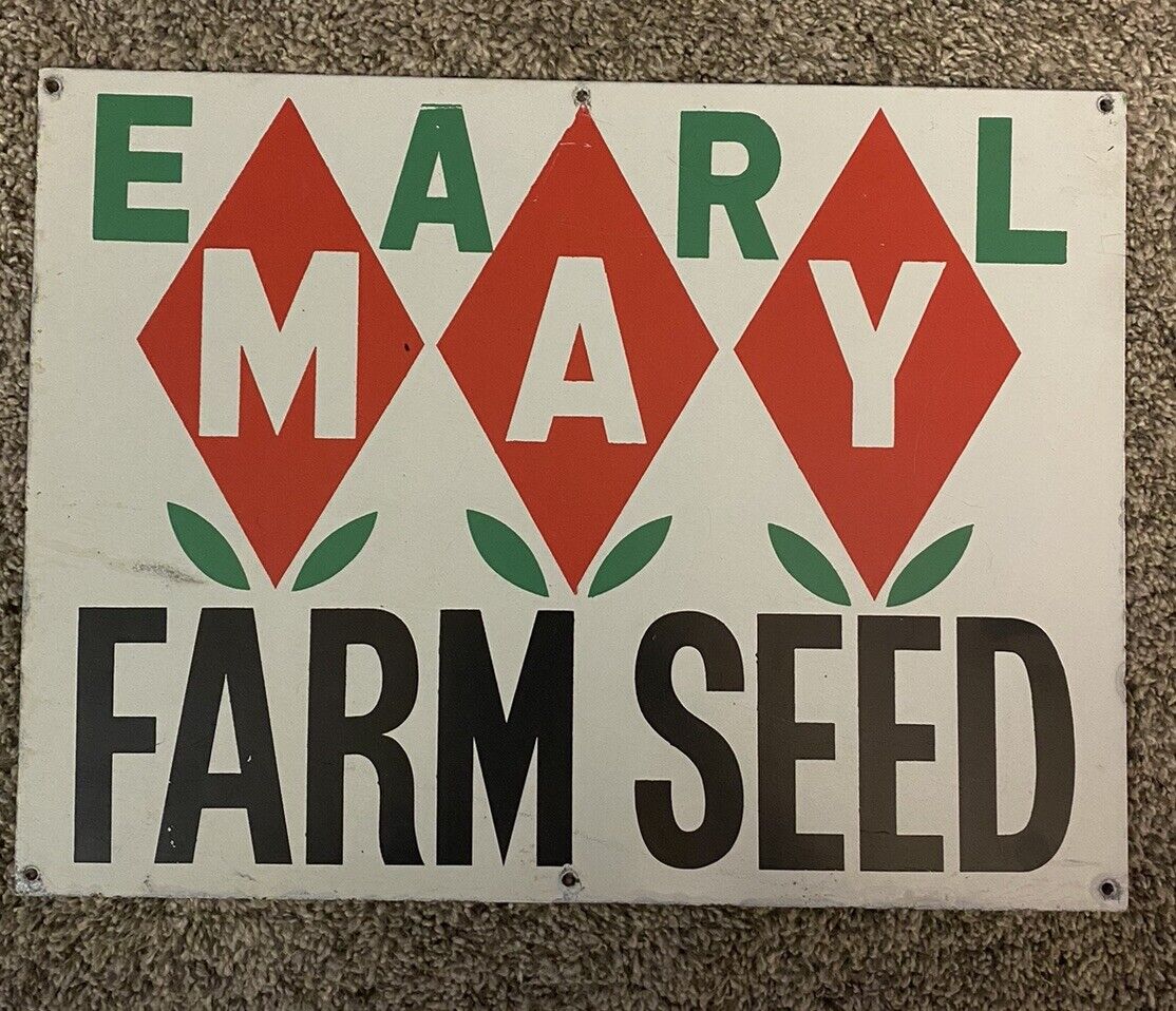 Vintage Metal Earl May Farm Seed Dealer Sign - 16” X 12”  