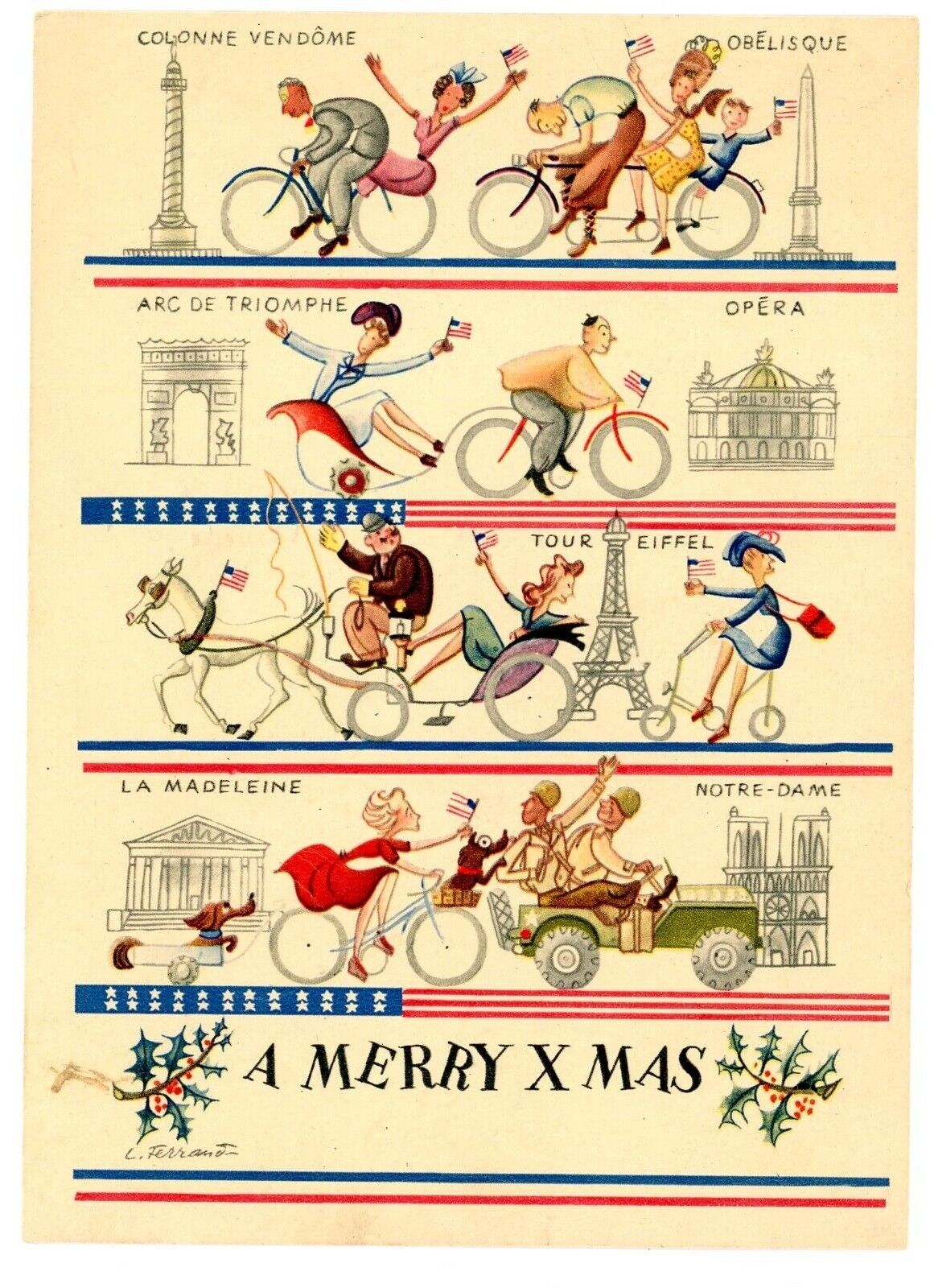 original WWII 1944 Christmas card sent from France European Theatre to US