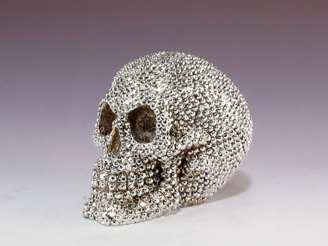  Silver Bead Skull Figurine Statue Skeleton Halloween