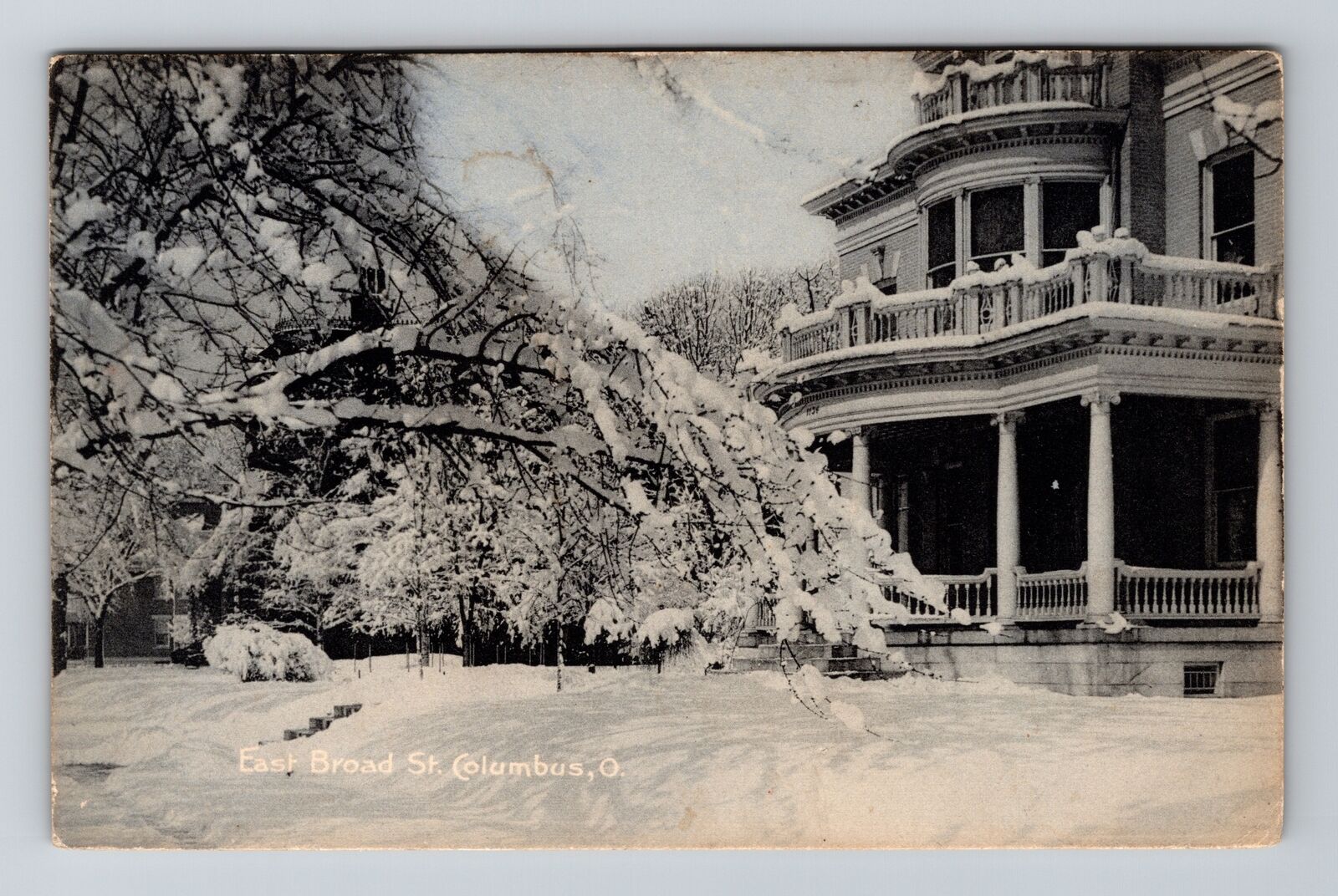 Columbus OH-Ohio, East Broad St Residences In Snow, Vintage Postcard