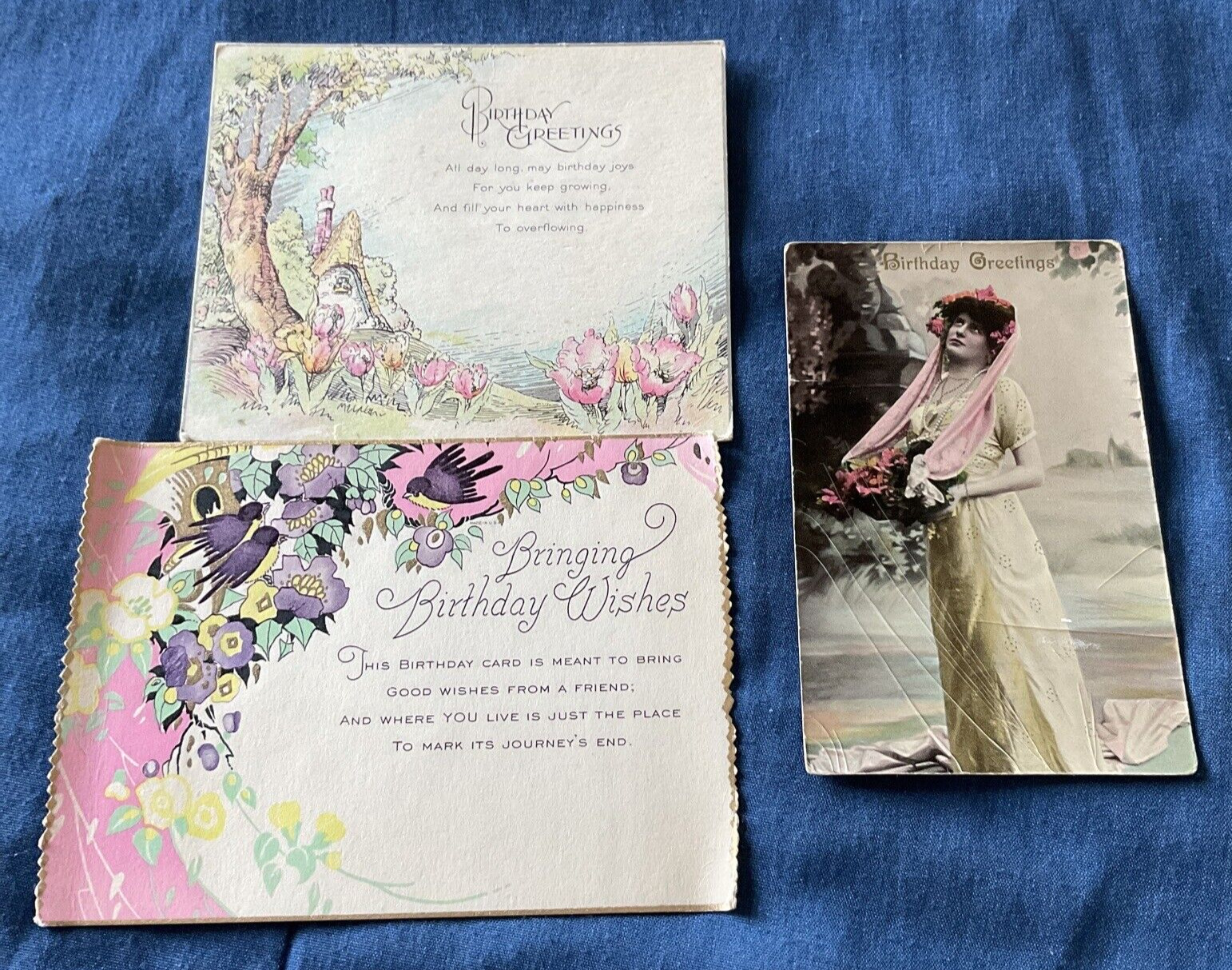 Vintage Post Cards Victorian Beautiful Happy Birthday Lot of  3  Germany