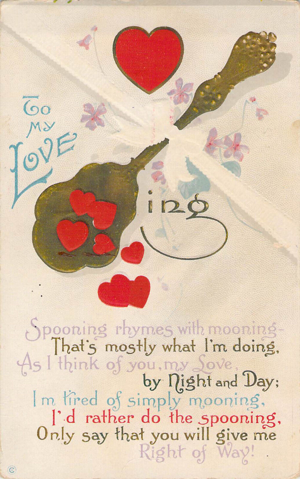 Antique to My Love Spooning Rhymes With Mooning Postcard 1917 Divided Back