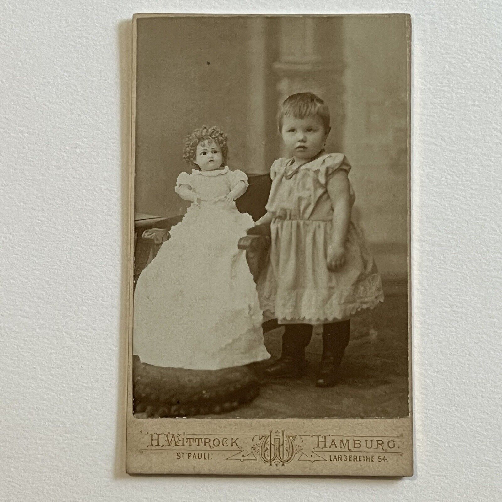 Antique CDV Photograph Adorable Little Girl With Beautiful Doll Hamburg St Pauli