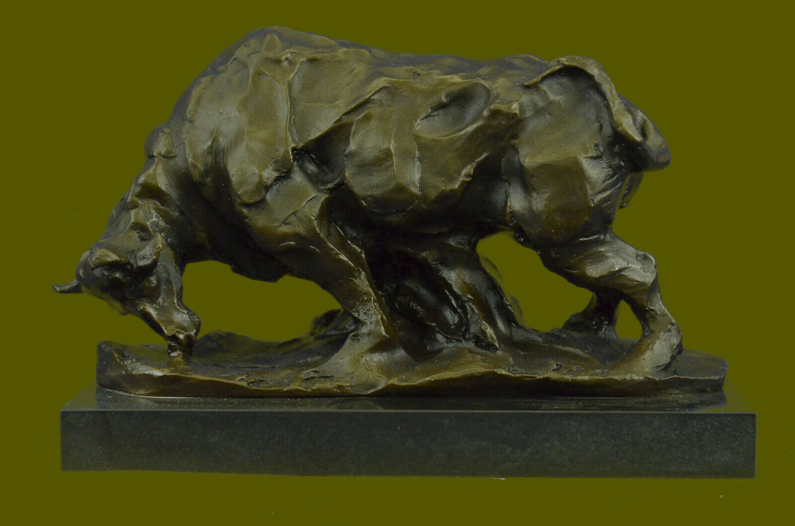 Bronze Detailed Sculpture Fine Modern Art Bull Animal Lost Wax Method Figurine