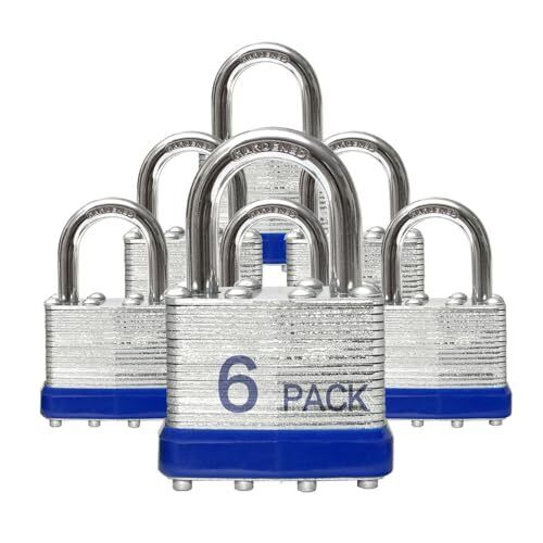 Locks Laminated Steel Keyed Padlocks Keyed Alike Locks Bulk, 6 PACK Normal Blue