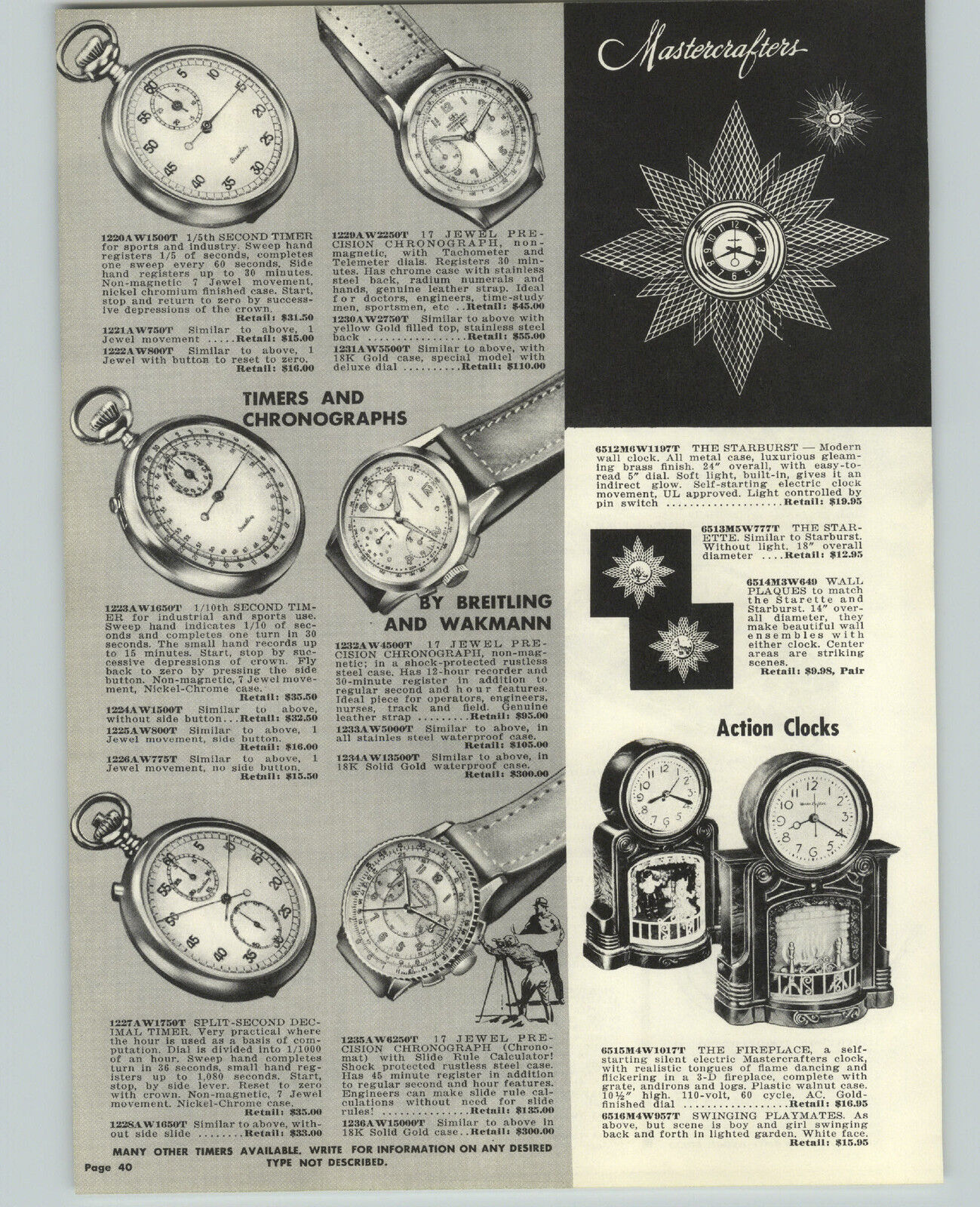 1957 PAPER AD Breitling 17 Jewel Chronograph Wrist Watch Wakmann Slide Rule