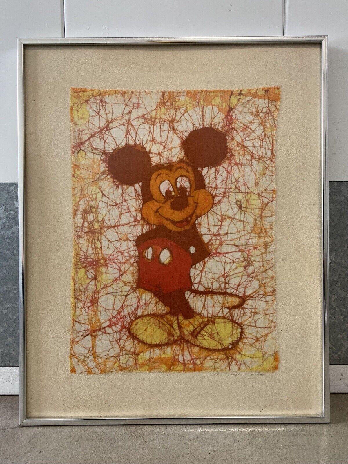🔥 Unusual Vintage Pop Art Psychedelic Disney Mickey Mouse Batik Painting, 1960s