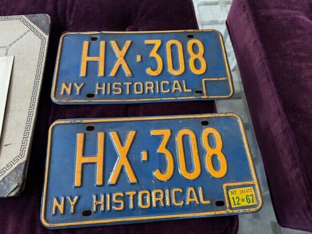 EARLY # SET OF  NEW YORK HISTORICAL  ANTIQUE AUTO LICENSE PLATES HX308 NY 1967