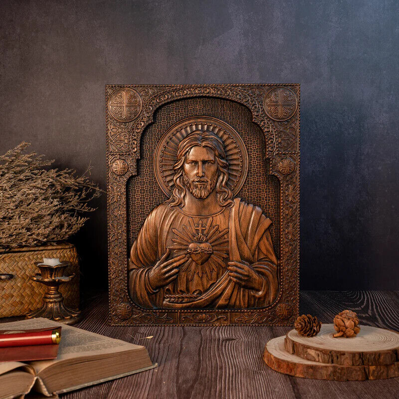 Lord Jesus Sacred Heart God Sculpture Wood Carving Premium