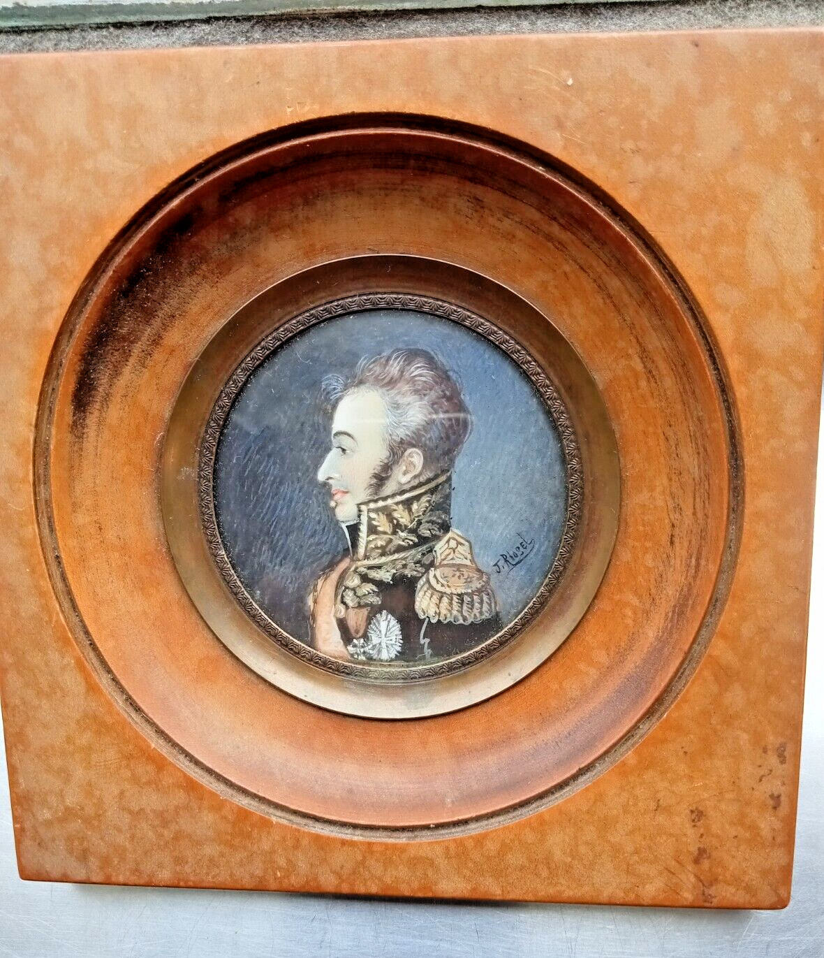 Miniature painting portrait General 1st Empire Napoleon 19th century signed