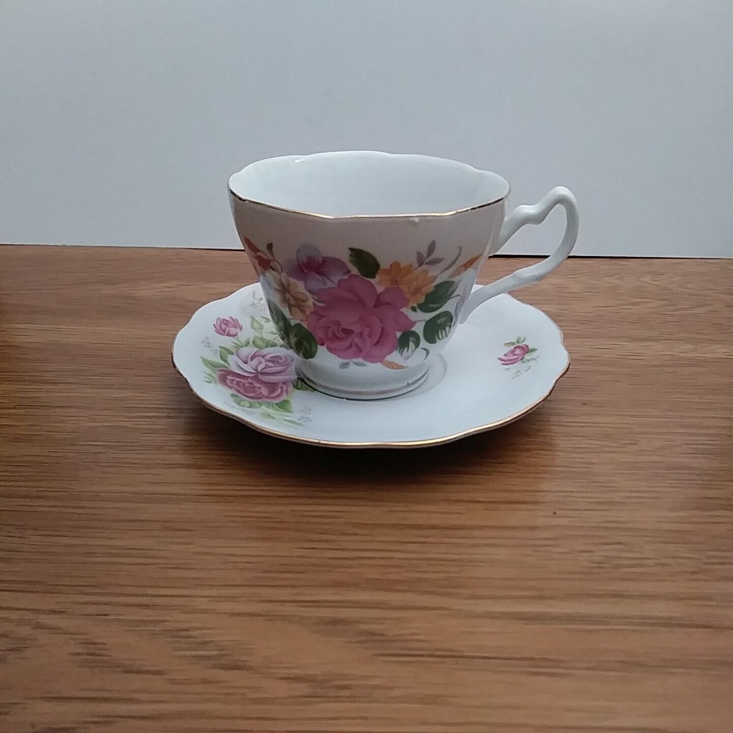 Beautiful Teacup and Saucer with Flowers made in China.