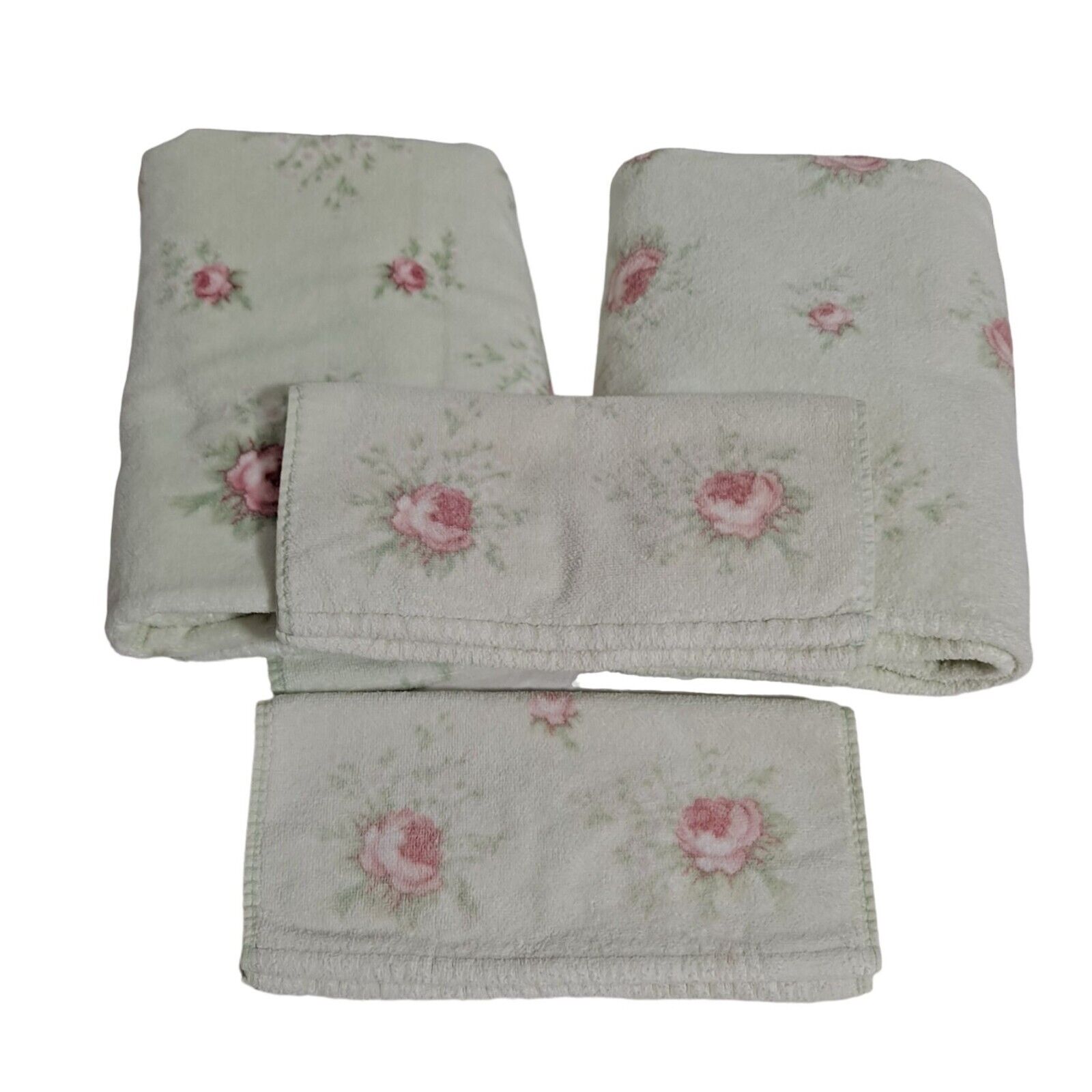 Vintage Laura Ashley Bath Towel Washcloth Sage Cottage Rose Flowers Farmhouse