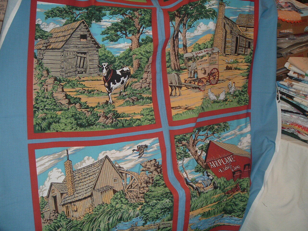 4 Vtg 90s Country Barns Store Airplane Rides 1950s Pillow Fabric Panel #ff473