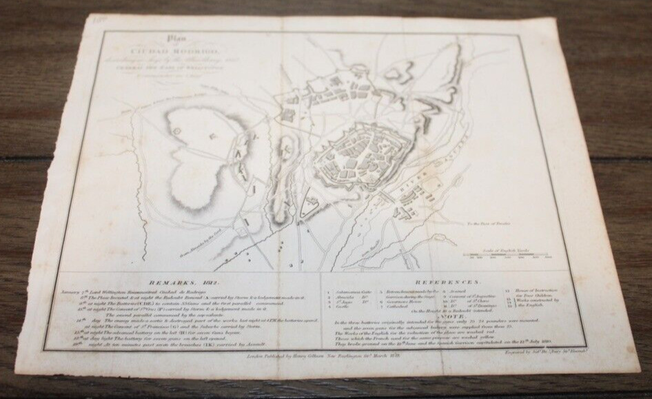 Antique Battle Map PENINSULAR WAR 1812 Ciudad Rodrigo