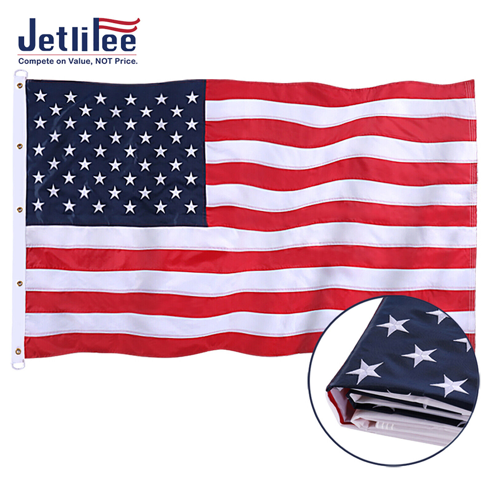 Jetlifee Large American Flag 10x15 ft 210D UV Protected Embroidered US USA Flag