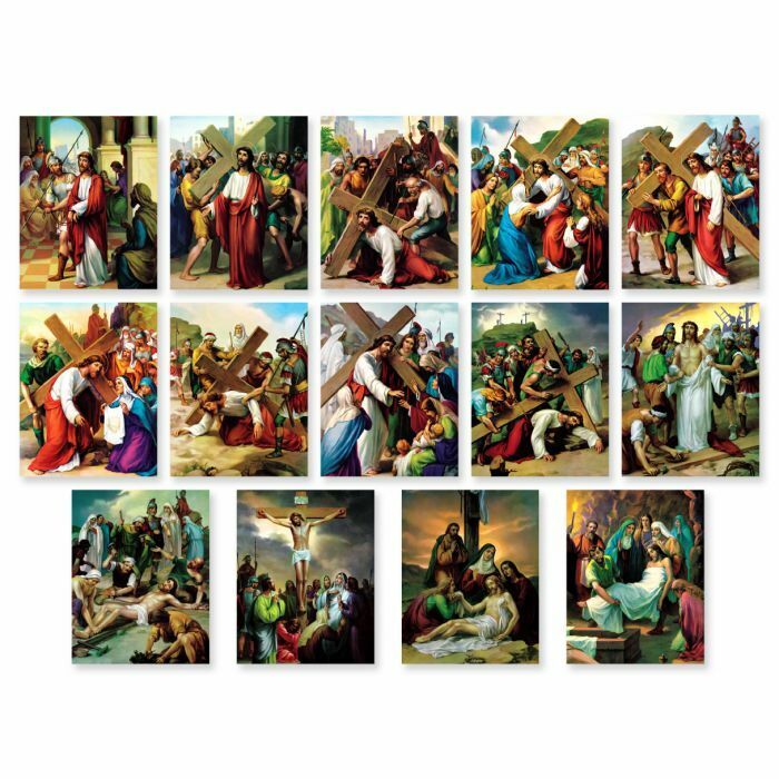 Stations of the Cross Poster Set,  8 x 10 Inches, 14 LAMINATED Posters Included